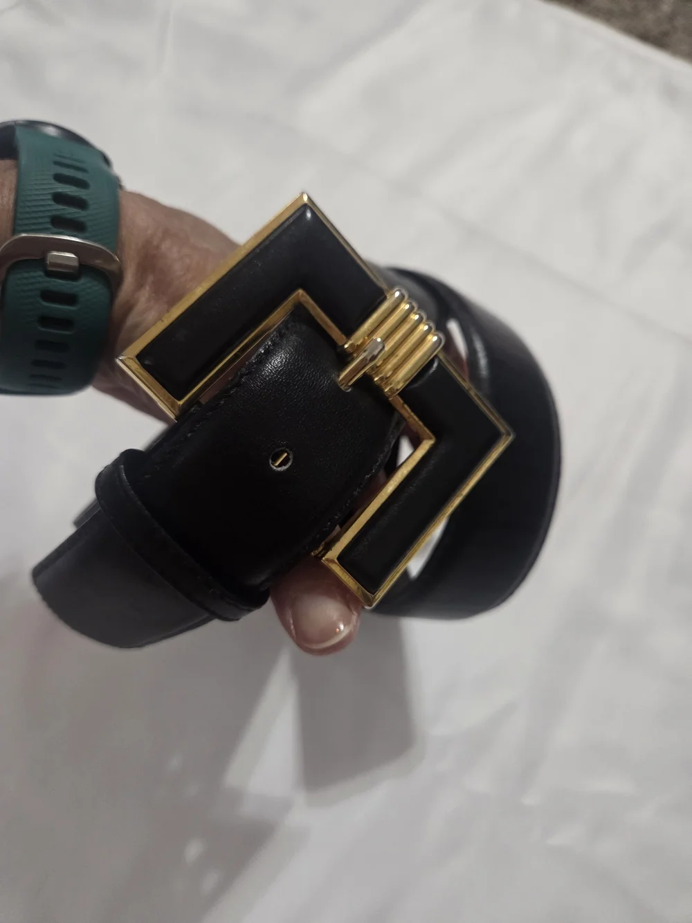 Vintage USA Black Glove Leather Belt Geometric Gold Buckle Small